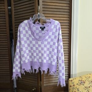 Lavender Checkered V-Neck Sweater Like New